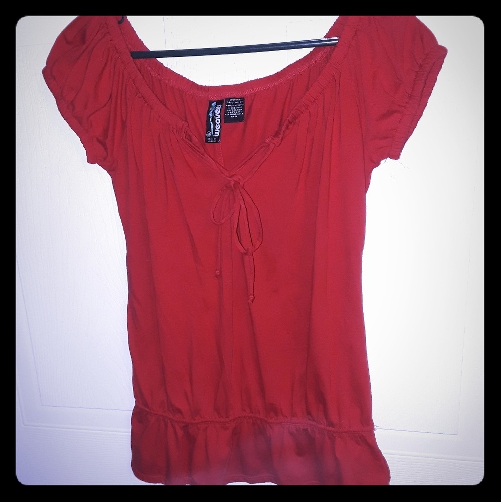 Red cap sleeve shirt